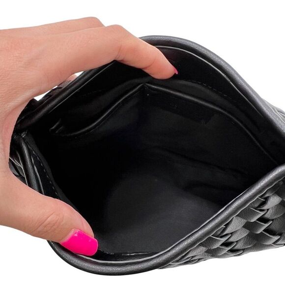 Walter Baker Margaux Woven Black Faux Leather Shoulder Bag Magnetic Closure - Picture 9 of 10